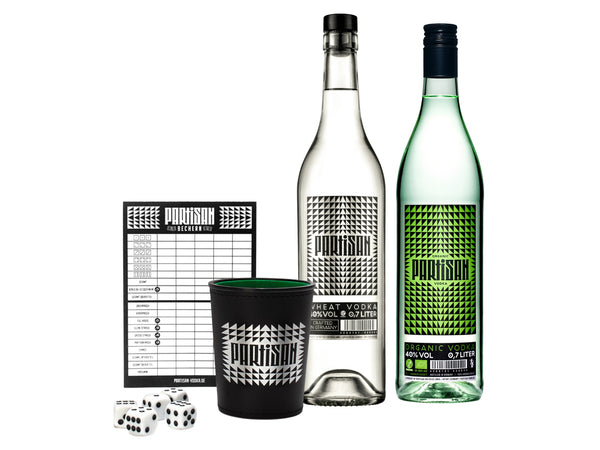 Partisan Vodka und Bechern Würfelspiel Set für eine gute gemeinsame Zeit